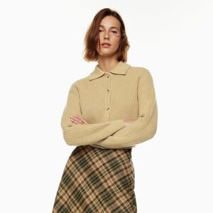 Wilfred Sz L Cardigan Next Door Collared Sweater Cropped Merino Wool Sandy Beigw